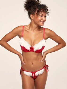 😍 NWT 😍 Adore Me Claussa Push Up Bra w/ Free Panty, Red/White, Size 32DDD